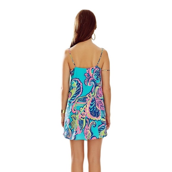 LILLY PULITZER Bailey Sea Blue Private Island Print Silk Dress - Picture 2 of 9